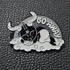 Killstar ✦ Go Away Enamel Pin ✦ Occult Cute Baphomet Snarky Cloud Graphic OS
